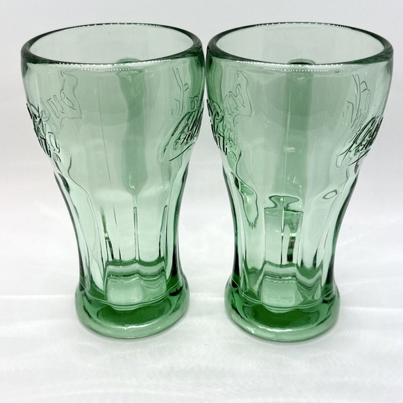Set Of 2 Vintage Green Coca-Cola Glasses With Handle Mugs 14 oz Heavy - Picture 5 of 10